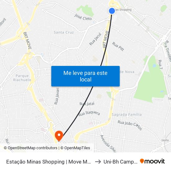 Estação Minas Shopping | Move Metropolitano - Sentido Centro to Uni-Bh Campus Lagoinha map