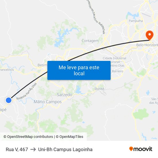 Rua V, 467 to Uni-Bh Campus Lagoinha map