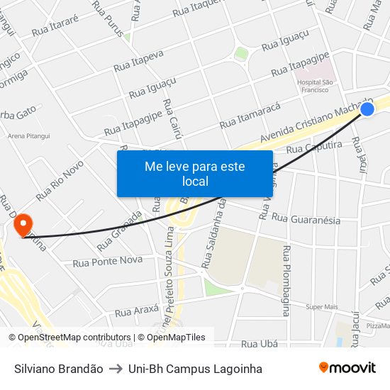 Silviano Brandão to Uni-Bh Campus Lagoinha map