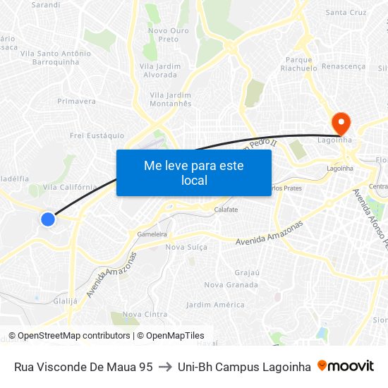 Rua Visconde De Maua 95 to Uni-Bh Campus Lagoinha map