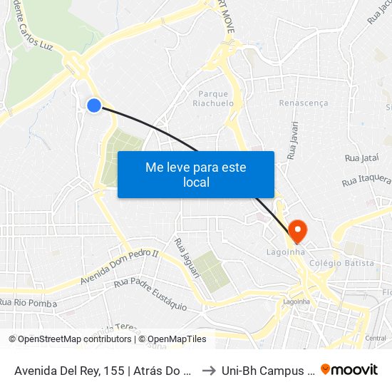 Avenida Del Rey, 155 | Atrás Do Shopping Del Rey to Uni-Bh Campus Lagoinha map