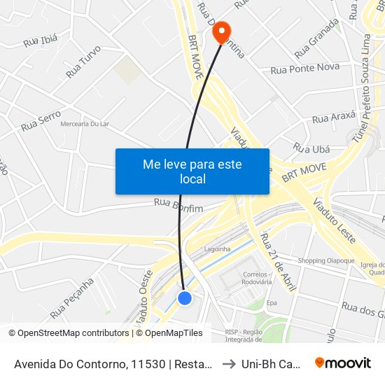 Avenida Do Contorno, 11530 | Restaurante Popular 1 (Antes Da Rodoviária) to Uni-Bh Campus Lagoinha map