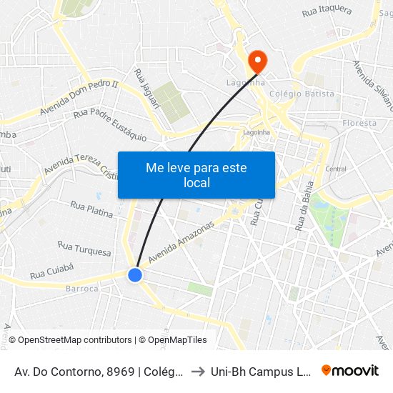 Av. Do Contorno, 8969 | Colégio Pio XII 4 to Uni-Bh Campus Lagoinha map