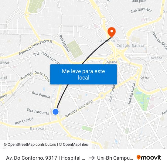 Av. Do Contorno, 9317 | Hospital Mater Dei Contorno 2 to Uni-Bh Campus Lagoinha map