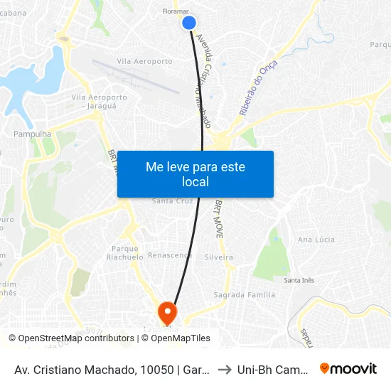 Av. Cristiano Machado, 10050 | Garagem Auto Omnibus Floramar to Uni-Bh Campus Lagoinha map