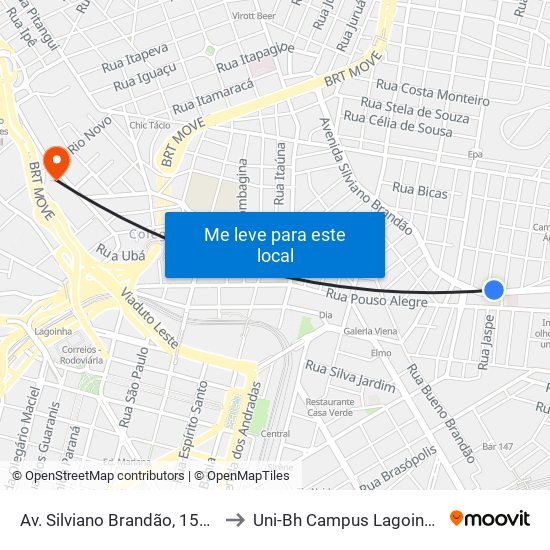 Av. Silviano Brandão, 1507 to Uni-Bh Campus Lagoinha map