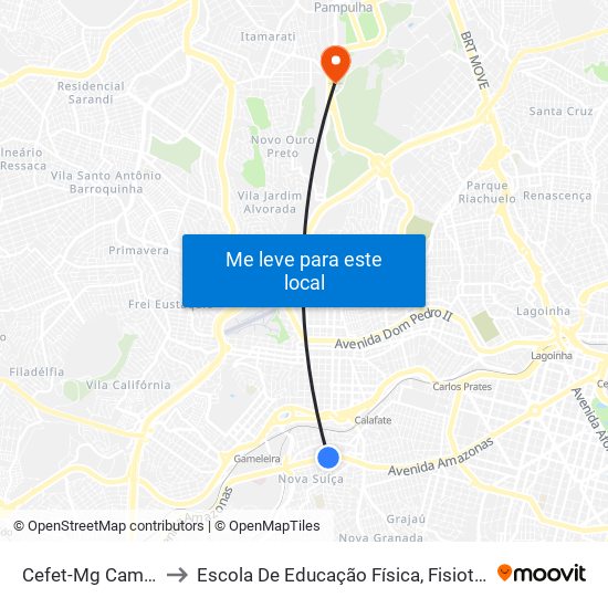 Cefet-Mg Campus I - Ponto 3 to Escola De Educação Física, Fisioterapia E Terapia Ocupacional map