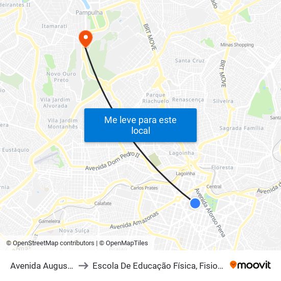 Avenida Augusto De Lima 270 to Escola De Educação Física, Fisioterapia E Terapia Ocupacional map