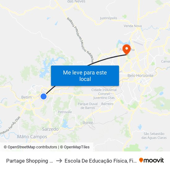 Partage Shopping Betim (Ponto Externo) to Escola De Educação Física, Fisioterapia E Terapia Ocupacional map