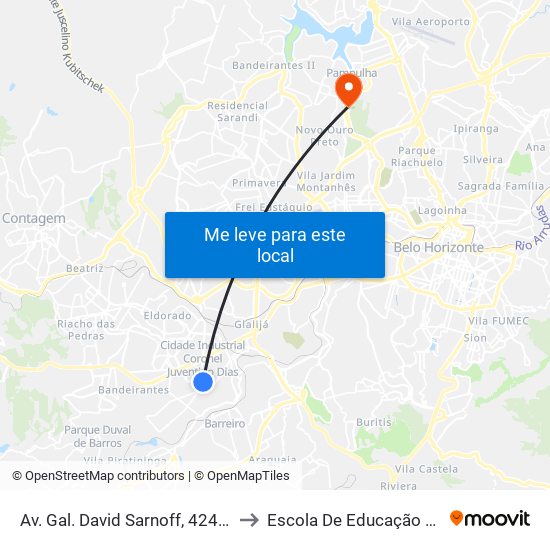 Av. Gal. David Sarnoff, 4245 | Praça Dos Trabalhadores Sent. Belo Horizonte to Escola De Educação Física, Fisioterapia E Terapia Ocupacional map