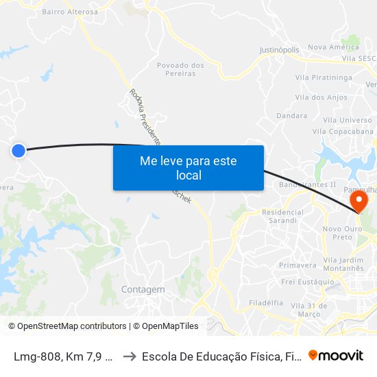 Lmg-808, Km 7,9 Sul | Posto Shell Retiro to Escola De Educação Física, Fisioterapia E Terapia Ocupacional map