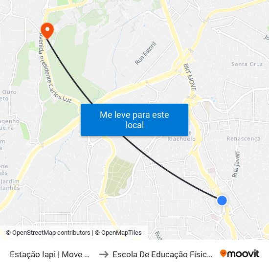 Estação Iapi | Move Metropolitano - Sentido Centro to Escola De Educação Física, Fisioterapia E Terapia Ocupacional map