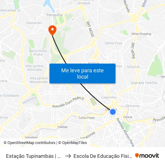 Estação Tupinambás | Move Metropolitano - Plataforma 1 A to Escola De Educação Física, Fisioterapia E Terapia Ocupacional map