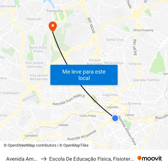 Avenida Amazonas 687 to Escola De Educação Física, Fisioterapia E Terapia Ocupacional map