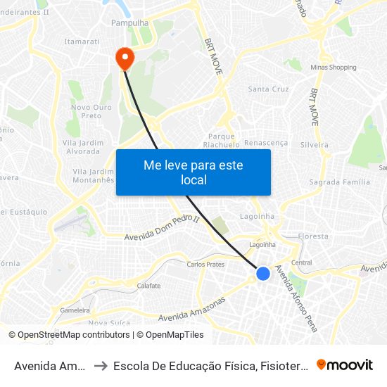 Avenida Amazonas 885 to Escola De Educação Física, Fisioterapia E Terapia Ocupacional map