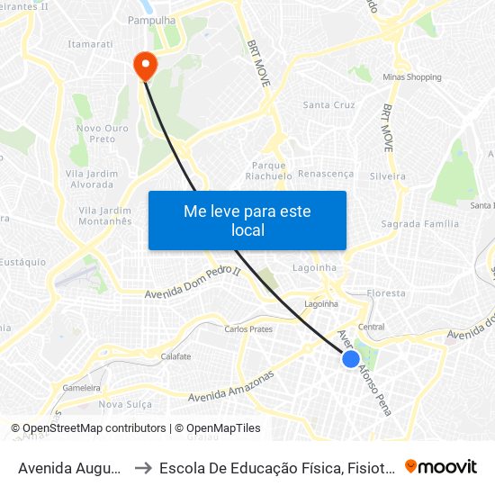 Avenida Augusto De Lima 42 to Escola De Educação Física, Fisioterapia E Terapia Ocupacional map