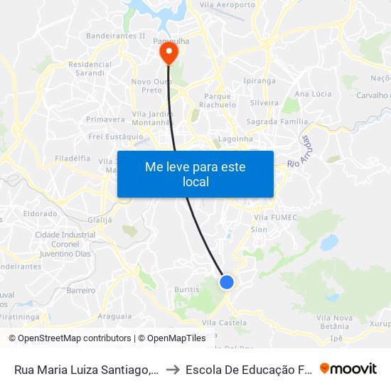 Rua Maria Luiza Santiago, 550 | Ponto Final Das Linhas Do Bh Shopping to Escola De Educação Física, Fisioterapia E Terapia Ocupacional map