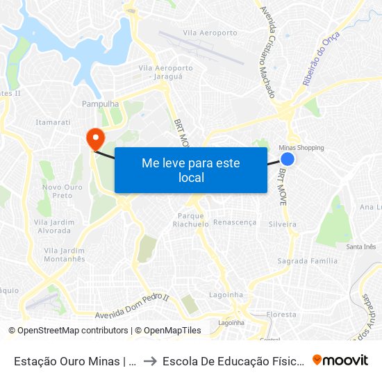 Estação Ouro Minas | Move Municipal - Sentido Bairro to Escola De Educação Física, Fisioterapia E Terapia Ocupacional map