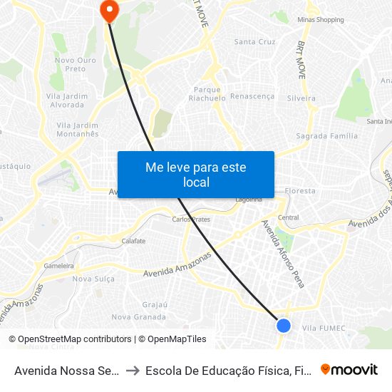 Avenida Nossa Senhora Do Carmo 350 to Escola De Educação Física, Fisioterapia E Terapia Ocupacional map