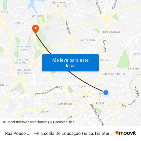 Rua Pouso Alegre 1117 to Escola De Educação Física, Fisioterapia E Terapia Ocupacional map