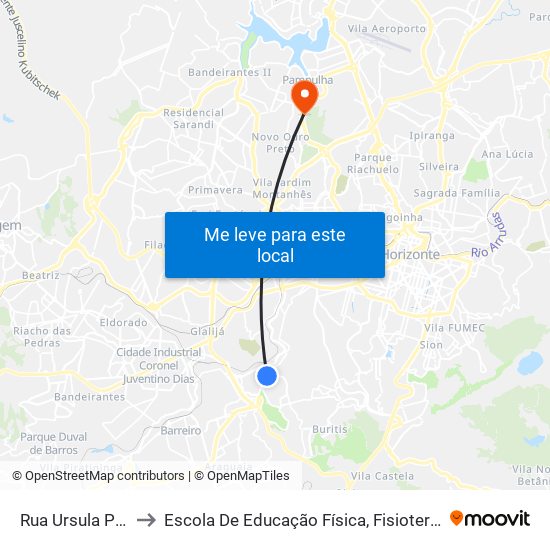 Rua Ursula Paulino 1368 to Escola De Educação Física, Fisioterapia E Terapia Ocupacional map