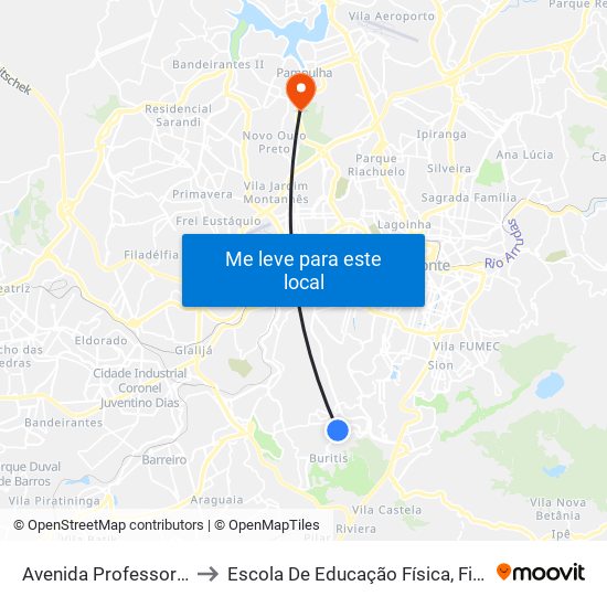 Avenida Professor Mario Werneck 1360 to Escola De Educação Física, Fisioterapia E Terapia Ocupacional map