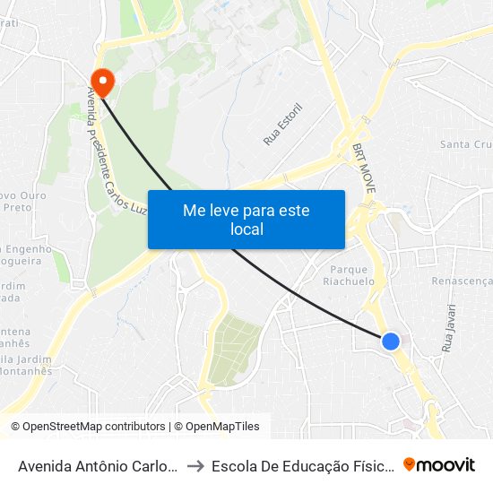 Avenida Antônio Carlos, 1694 | Hospital Belo Horizonte to Escola De Educação Física, Fisioterapia E Terapia Ocupacional map