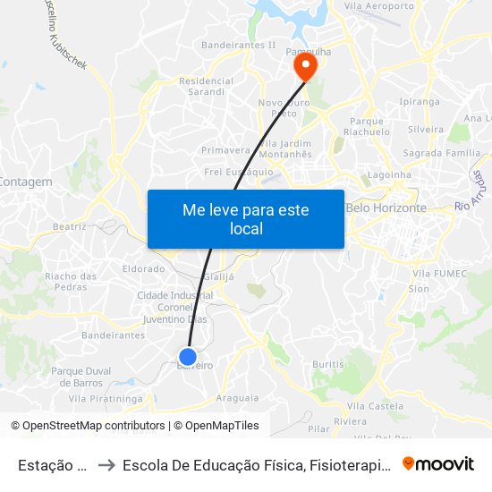 Estação Barreiro to Escola De Educação Física, Fisioterapia E Terapia Ocupacional map