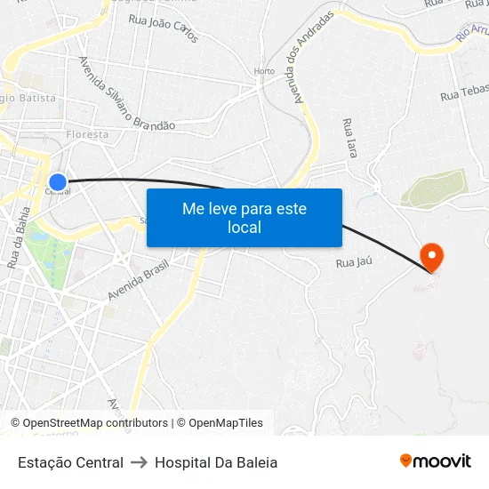 Estação Central to Hospital Da Baleia map