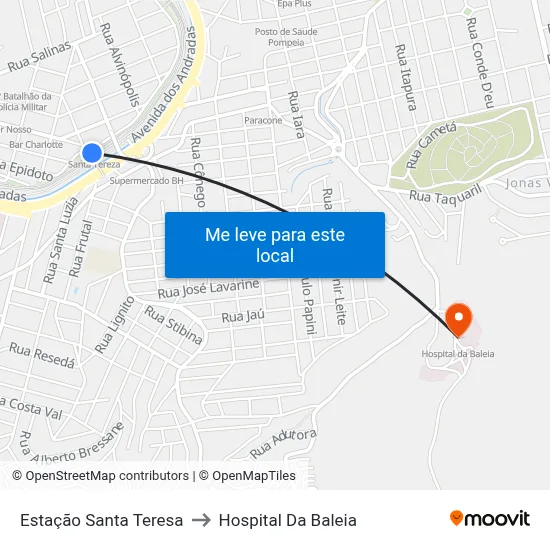 Estação Santa Teresa to Hospital Da Baleia map