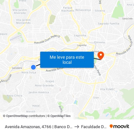 Avenida Amazonas, 4766 | Banco Do Brasil/Drogaria Araújo to Faculdade De Medicina map