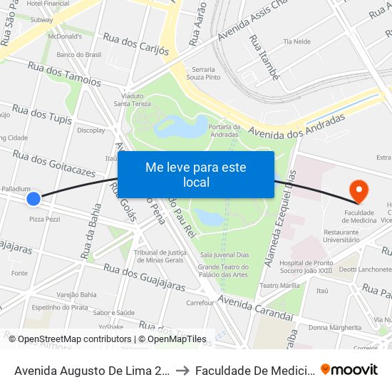 Avenida Augusto De Lima 270 to Faculdade De Medicina map