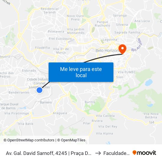 Av. Gal. David Sarnoff, 4245 | Praça Dos Trabalhadores Sent. Belo Horizonte to Faculdade De Medicina map