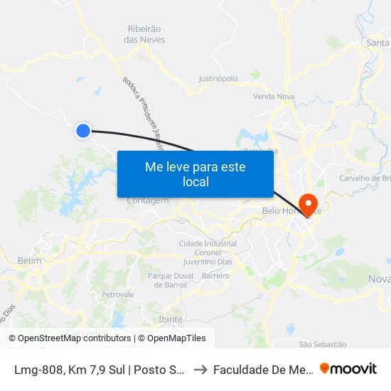 Lmg-808, Km 7,9 Sul | Posto Shell Retiro to Faculdade De Medicina map
