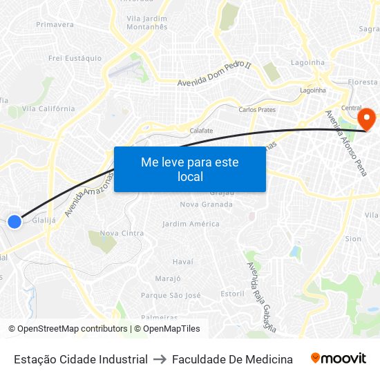 Estação Cidade Industrial to Faculdade De Medicina map