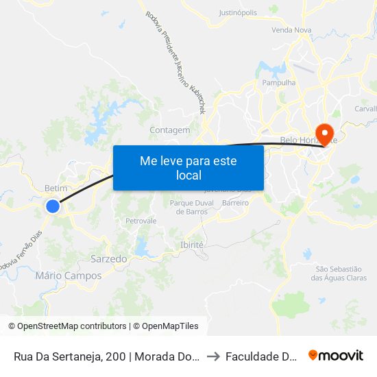 Rua Da Sertaneja, 200 | Morada Do Trevo - Sentido Betim to Faculdade De Medicina map