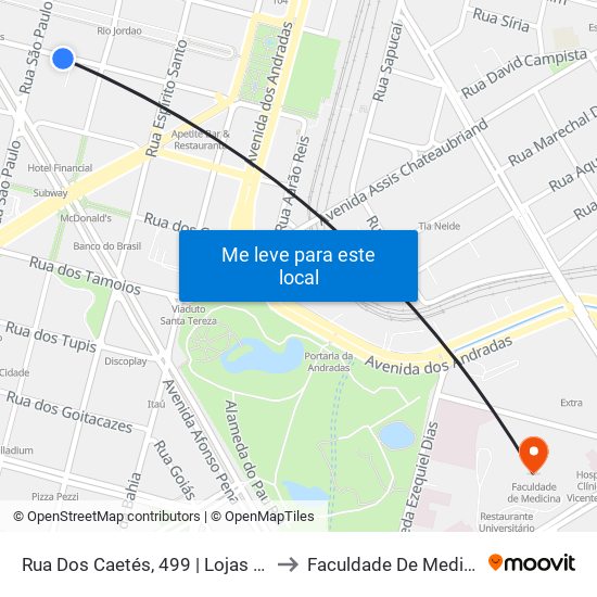 Rua Dos Caetés, 499 | Lojas Rede to Faculdade De Medicina map