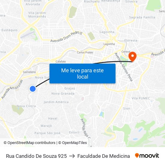 Rua Candido De Souza 925 to Faculdade De Medicina map