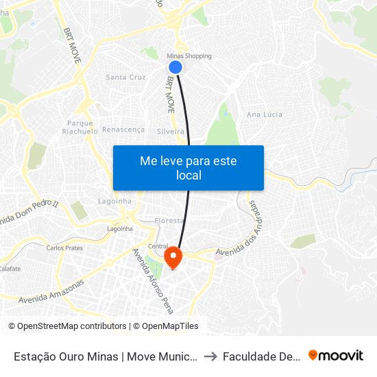Estação Ouro Minas | Move Municipal - Sentido Bairro to Faculdade De Medicina map
