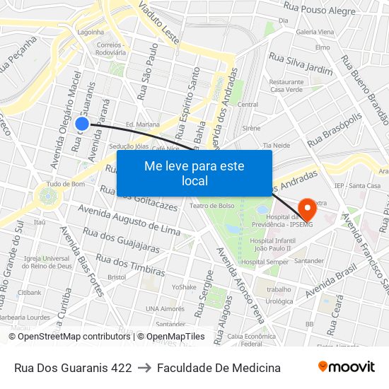 Rua Dos Guaranis 422 to Faculdade De Medicina map