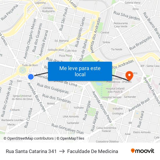 Rua Santa Catarina 341 to Faculdade De Medicina map