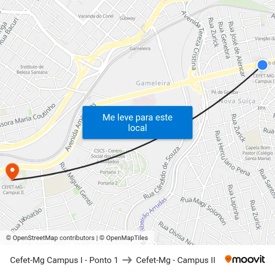 Cefet-Mg Campus I - Ponto 1 to Cefet-Mg - Campus II map