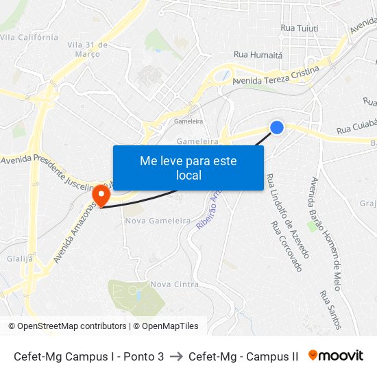 Cefet-Mg Campus I - Ponto 3 to Cefet-Mg - Campus II map