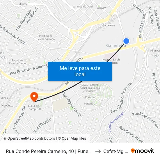 Rua Conde Pereira Carneiro, 40 | Funed Sentido Via Expressa (Gameleira) to Cefet-Mg - Campus II map