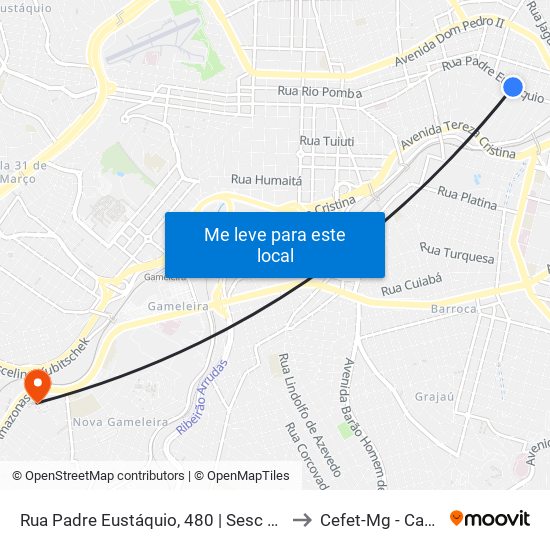 Rua Padre Eustáquio, 480 | Sesc Carlos Prates to Cefet-Mg - Campus II map