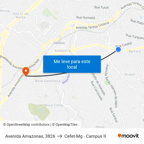 Avenida Amazonas, 3826 to Cefet-Mg - Campus II map