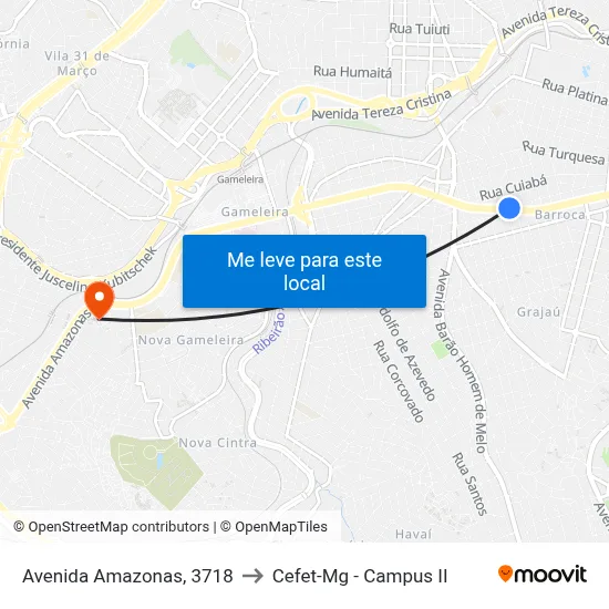 Avenida Amazonas, 3718 to Cefet-Mg - Campus II map
