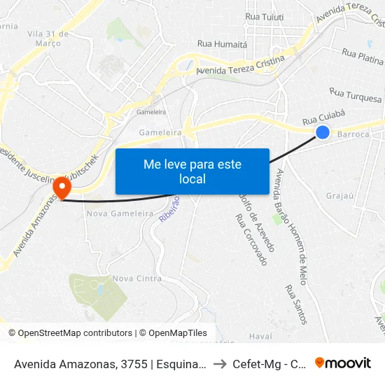 Avenida Amazonas, 3755 | Esquina Com Rua Japão 2 to Cefet-Mg - Campus II map