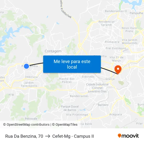 Rua Da Benzina, 70 to Cefet-Mg - Campus II map