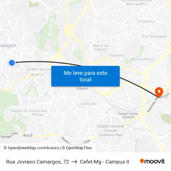 Rua Joviano Camargos, 72 to Cefet-Mg - Campus II map